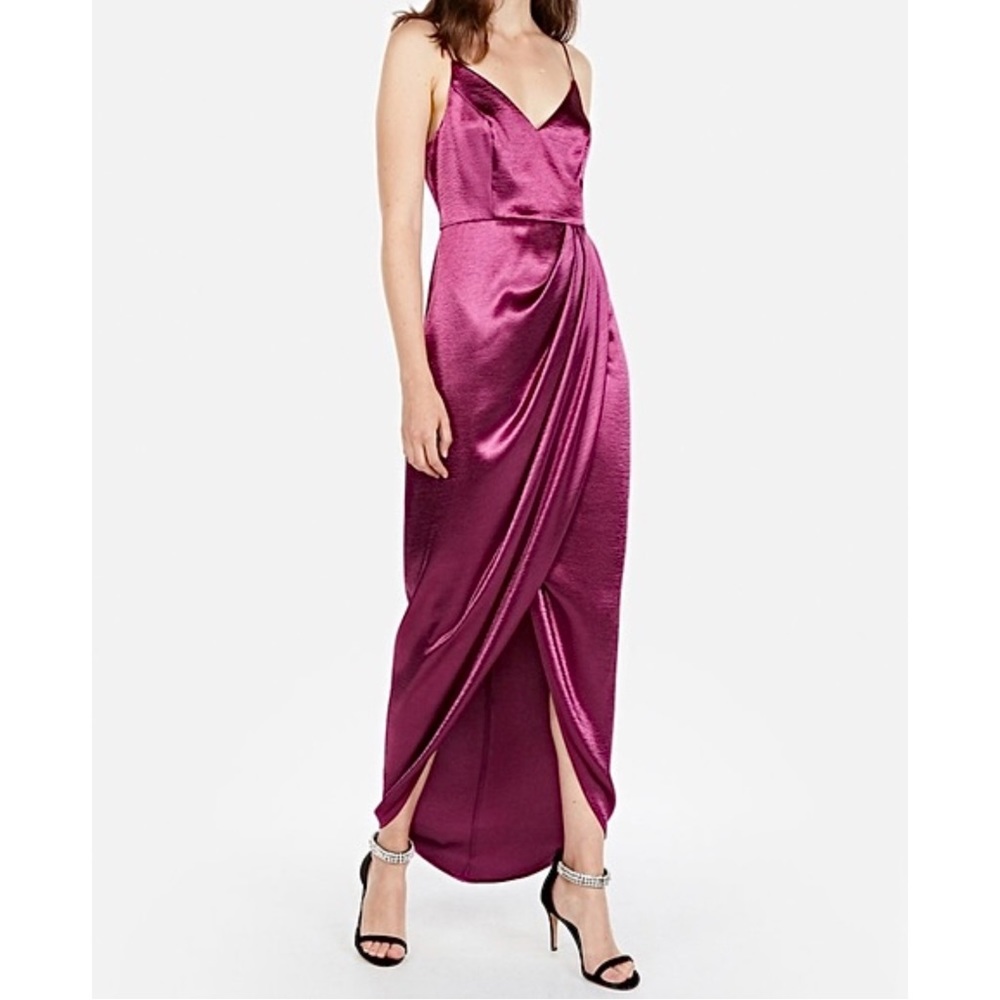 EXPRESS Satin Wrap Front Maxi Dress